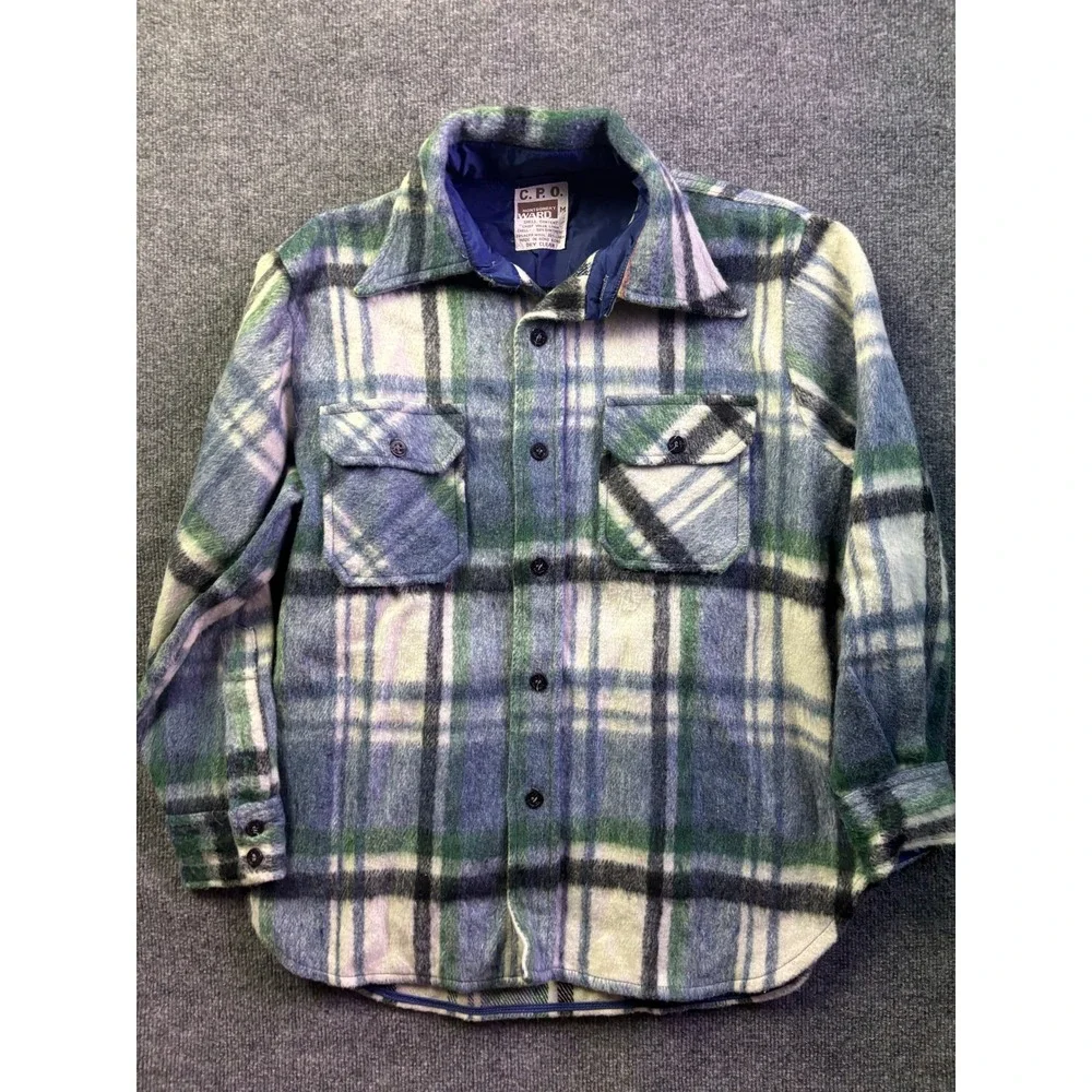Montgomery‎ Ward CPO Jacket Mens M Blue Green Wool Blend Vintage Shirt Jacket